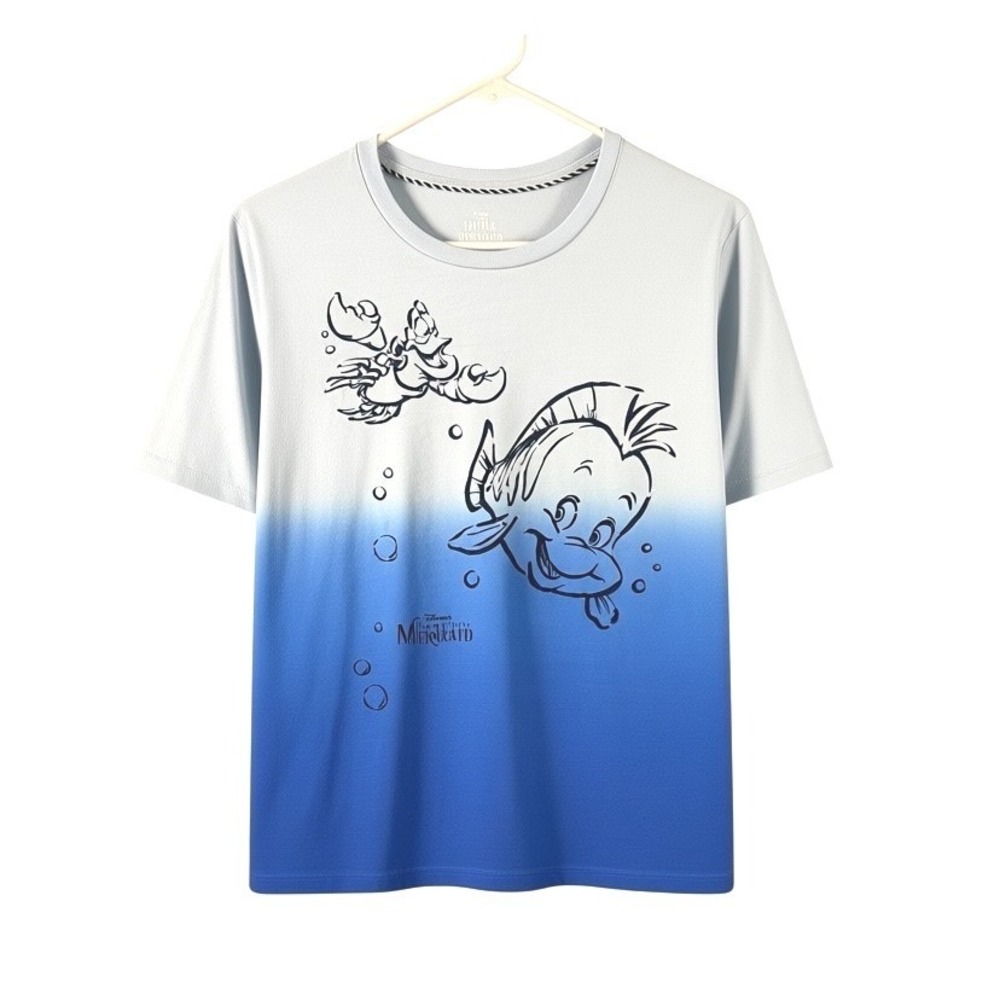 Disney Little Mermaid Flounder Sebastian Ombre Blue T-Shirt Youth XL Mad Engine